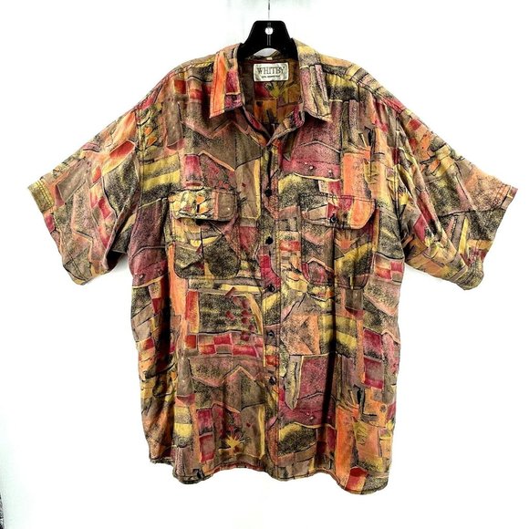 Vintage Whitby 100% Silk Men's Button Down Collared Shirt Brown Tan - Picture 2 of 11